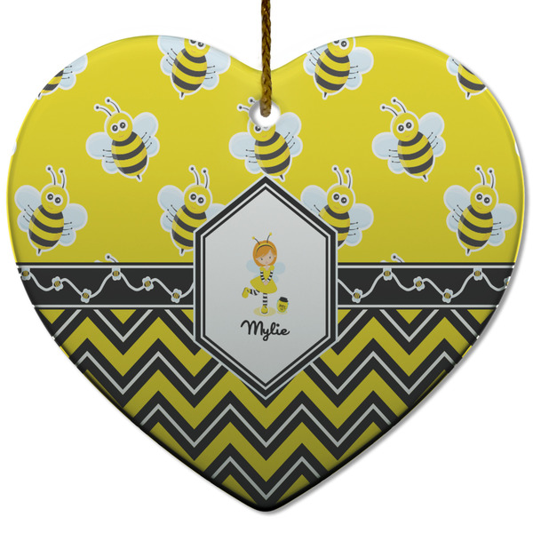 Buzzing Bee Ceramic Flat Ornament - Heart (Front)