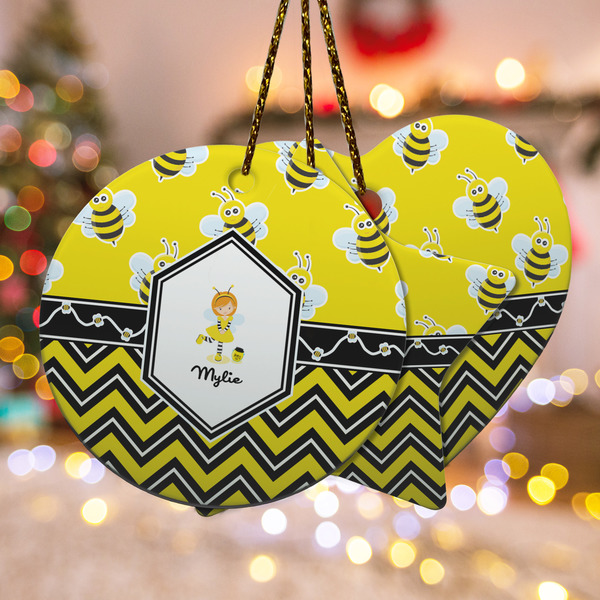 Custom Buzzing Bee Ceramic Ornament w/ Name or Text
