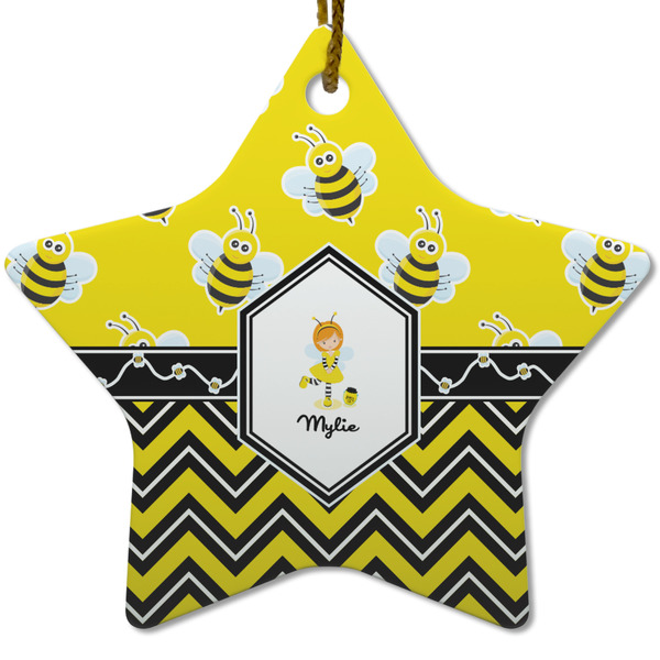 Custom Buzzing Bee Star Ceramic Ornament w/ Name or Text