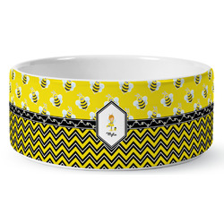 Buzzing Bee Ceramic Dog Bowl - Medium (Personalized)