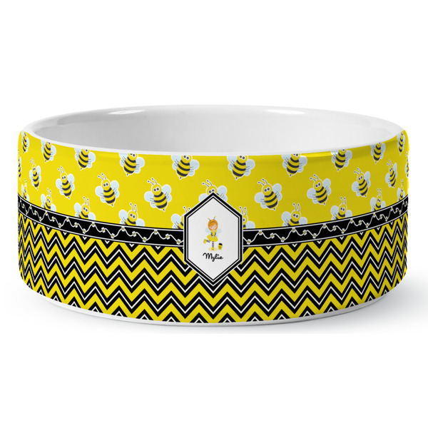 Custom Buzzing Bee Ceramic Dog Bowl - Medium (Personalized)