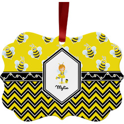 Buzzing Bee Metal Frame Ornament - Double Sided w/ Name or Text