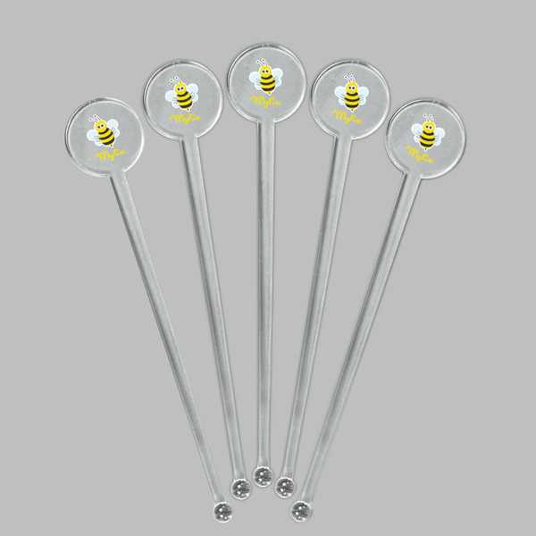 Buzzing Bee Clear Plastic 7" Stir Stick - Round - Fan View