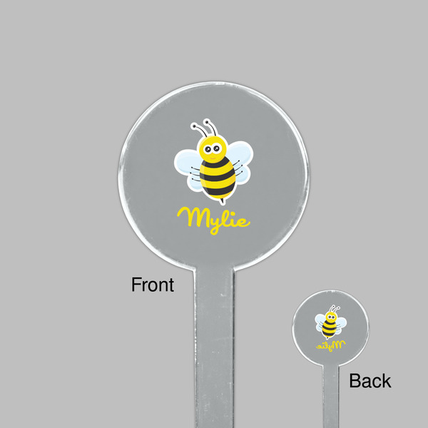 Buzzing Bee Clear Plastic 7" Stir Stick - Round - Front & Back