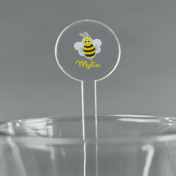 Custom Buzzing Bee 7" Round Plastic Stir Sticks - Clear (Personalized)