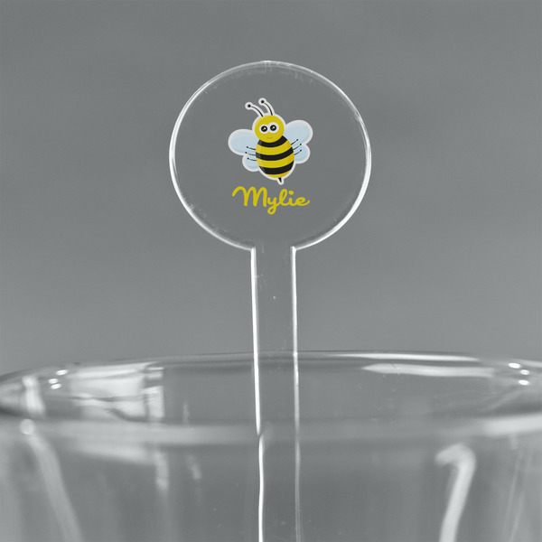 Custom Buzzing Bee 5.5" Round Plastic Stir Sticks - Clear (Personalized)