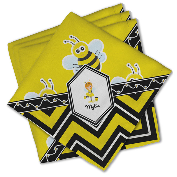 Custom Buzzing Bee Cloth Cocktail Napkins - Set of 4 w/ Name or Text