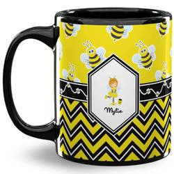 Buzzing Bee 11 Oz Coffee Mug - Black (Personalized)