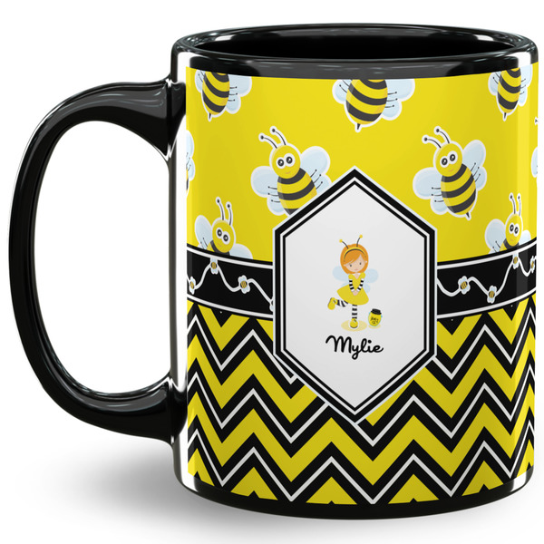 Custom Buzzing Bee 11 Oz Coffee Mug - Black (Personalized)