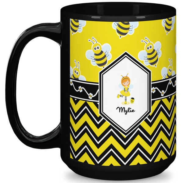 Custom Buzzing Bee 15 Oz Coffee Mug - Black (Personalized)