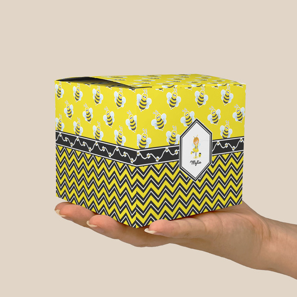 Buzzing Bee Cube Favor Gift Box - On Hand - Scale View