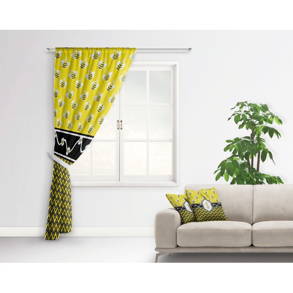 Buzzing Bee Curtain With Window and Rod - in Room Matching Pillow