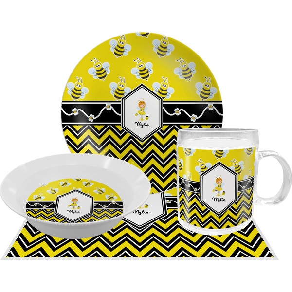 Custom Buzzing Bee Dinner Set - Single 4 Pc Setting w/ Name or Text