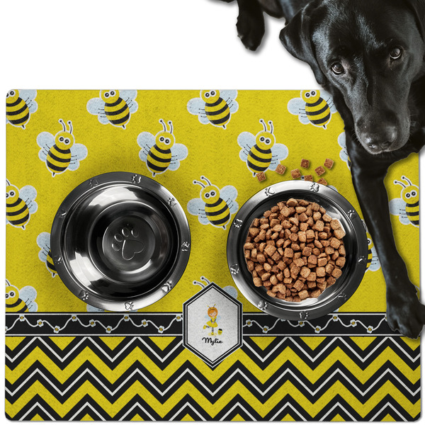 Custom Buzzing Bee Dog Food Mat - Large w/ Name or Text