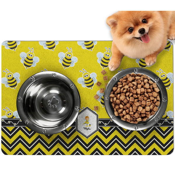 Custom Buzzing Bee Dog Food Mat - Small w/ Name or Text