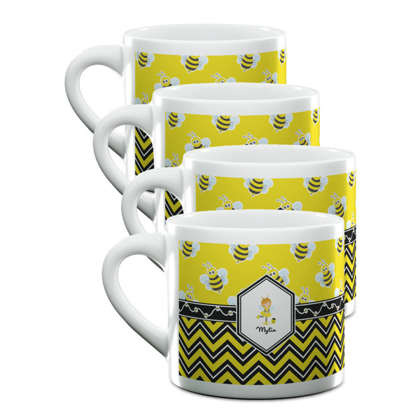 Custom Buzzing Bee Double Shot Espresso Cups - Set of 4 (Personalized)