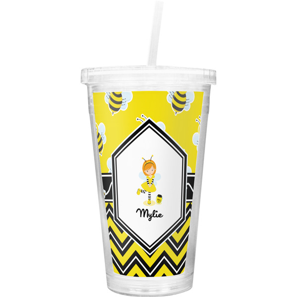 Custom Buzzing Bee Double Wall Tumbler with Straw (Personalized)