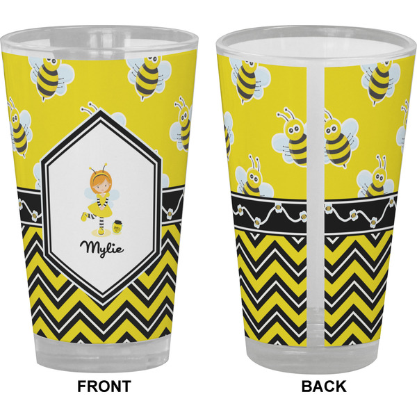 Buzzing Bee Pint Glass - Full Color - Front & Back Views
