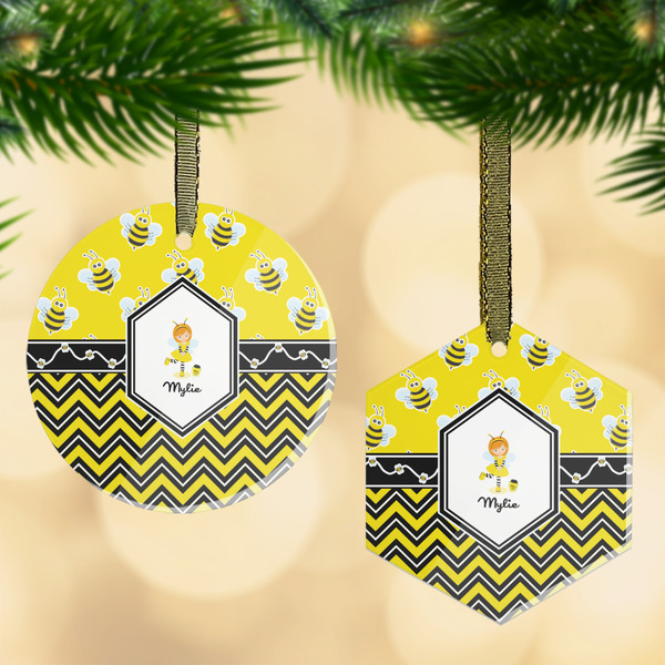 Custom Buzzing Bee Flat Glass Ornament w/ Name or Text