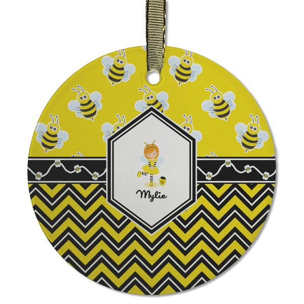 Custom Buzzing Bee Flat Glass Ornament - Round w/ Name or Text