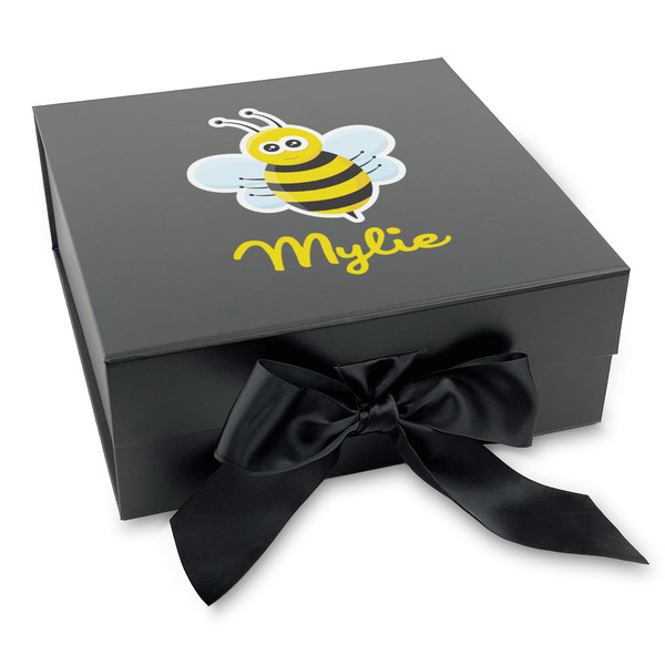 Custom Buzzing Bee Gift Box with Magnetic Lid - Black (Personalized)
