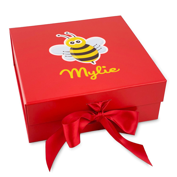 Custom Buzzing Bee Gift Box with Magnetic Lid - Red (Personalized)