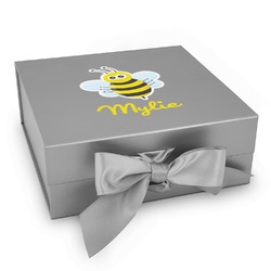 Buzzing Bee Gift Box with Magnetic Lid - Silver (Personalized)
