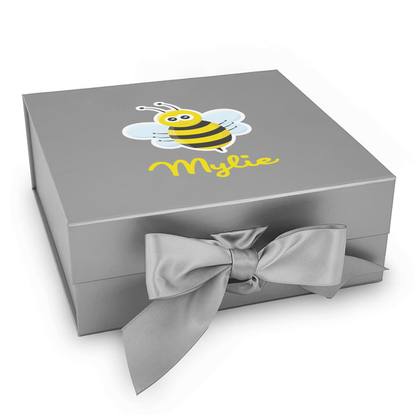Custom Buzzing Bee Gift Box with Magnetic Lid - Silver (Personalized)