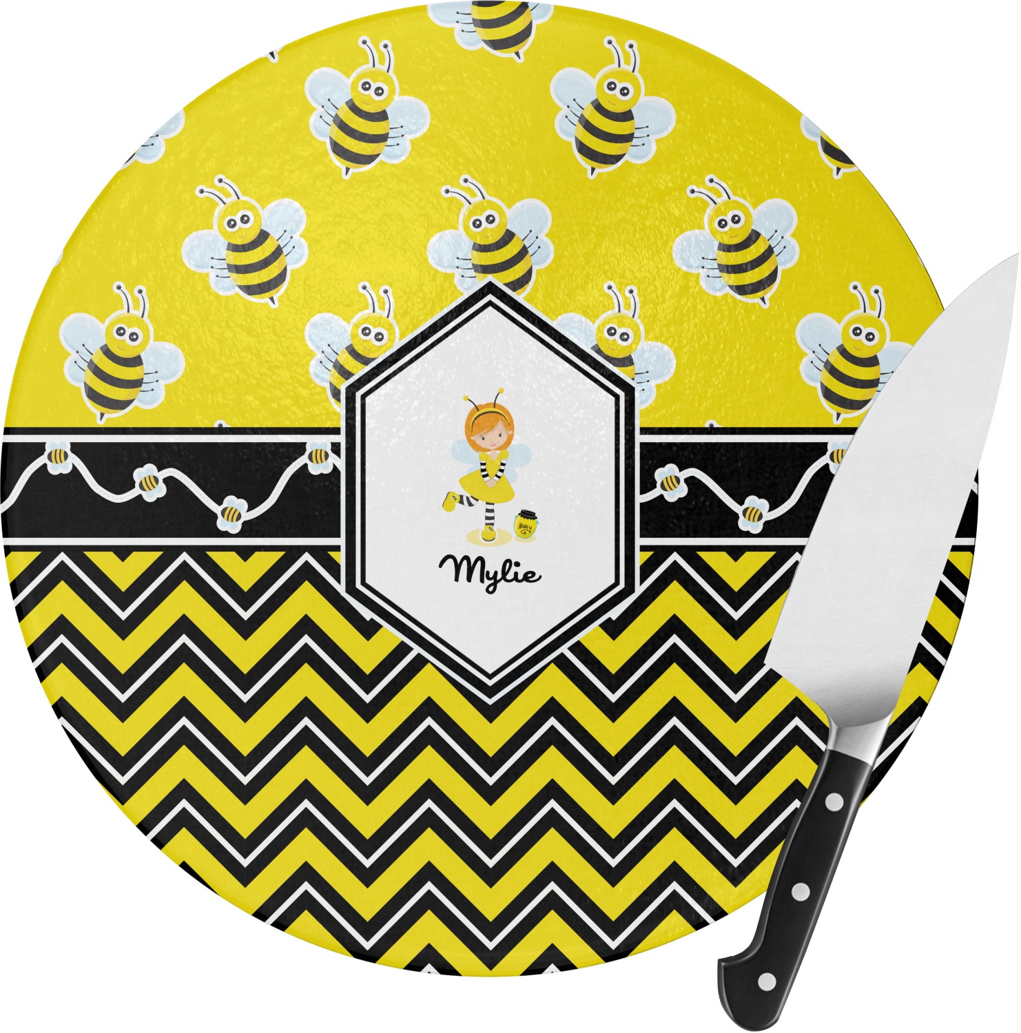 Buzzing Bee Round Glass Cutting Board Personalized Youcustomizeit