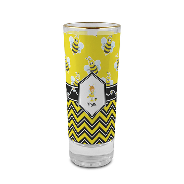 Custom Buzzing Bee 2 oz Shot Glass - Glass with Gold Rim (Personalized)