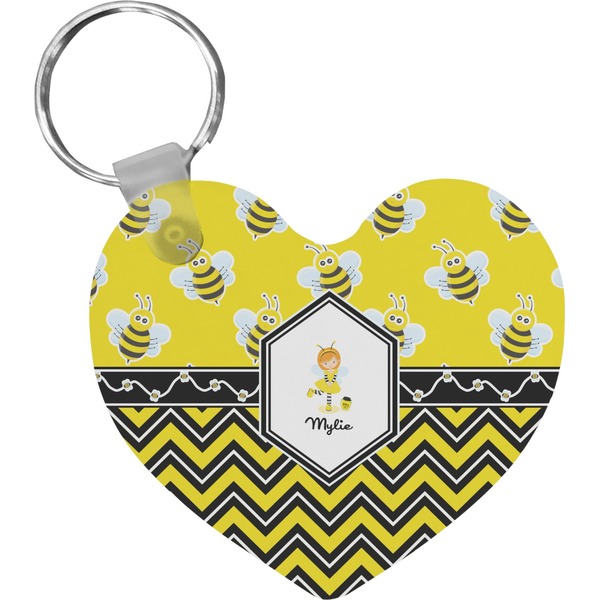 Custom Buzzing Bee Heart Plastic Keychain w/ Name or Text