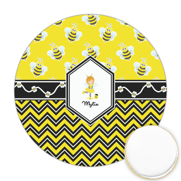 Custom Buzzing Bee Printed Cookie Topper - Round (Personalized)
