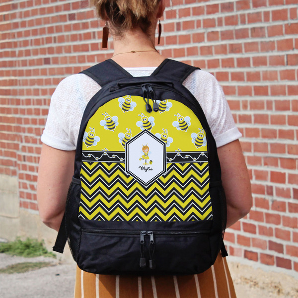 Buzzing Bee Large Backpack - Black - On Back