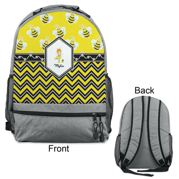 Buzzing Bee Large Backpack - Gray - Front & Back View
