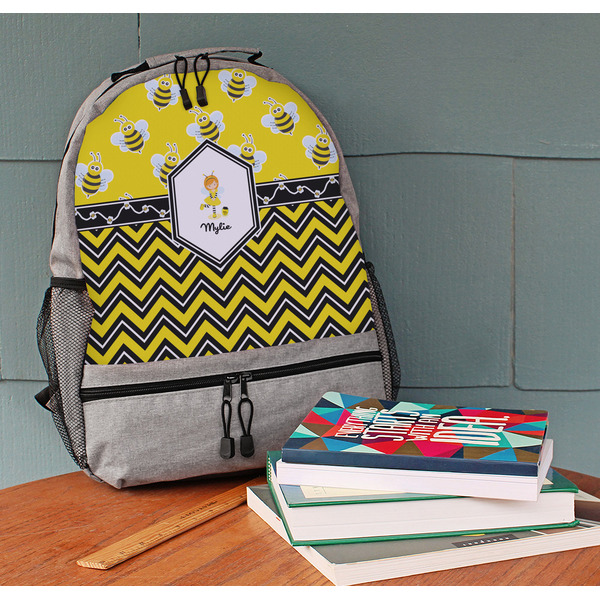 Buzzing Bee Large Backpack - Gray - On Desk