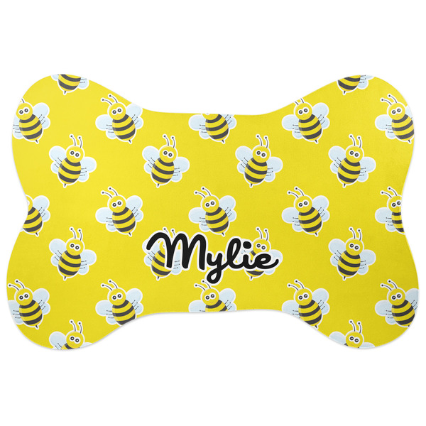 Custom Buzzing Bee Bone Shaped Dog Food Mat (Personalized)