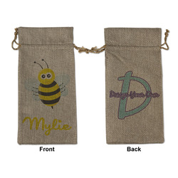 Buzzing Bee Large Burlap Gift Bag - Front & Back (Personalized)