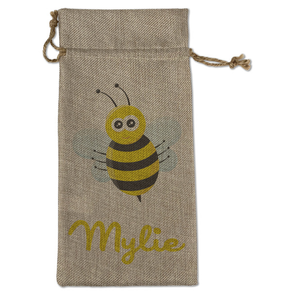 Custom Buzzing Bee Large Burlap Gift Bag - Front (Personalized)