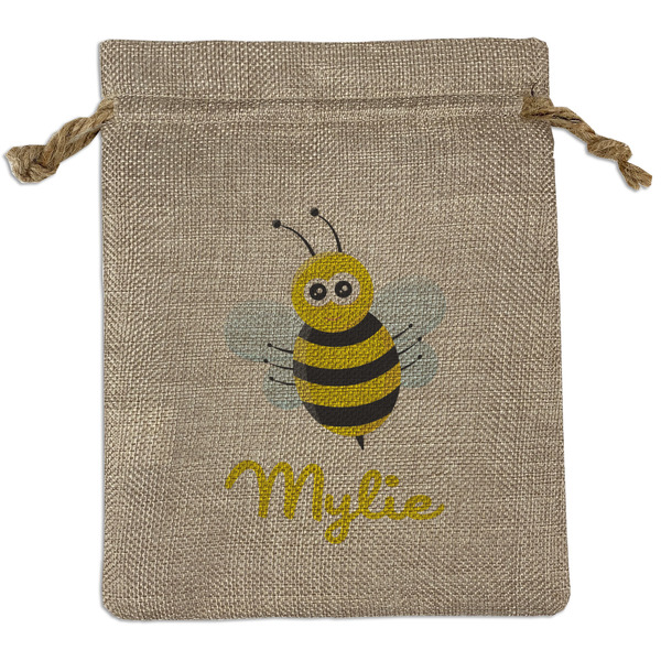 Custom Buzzing Bee Medium Burlap Gift Bag - Front (Personalized)