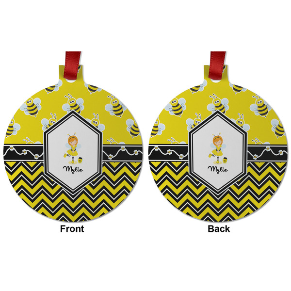 Buzzing Bee Metal Ball Ornament - Front and Back