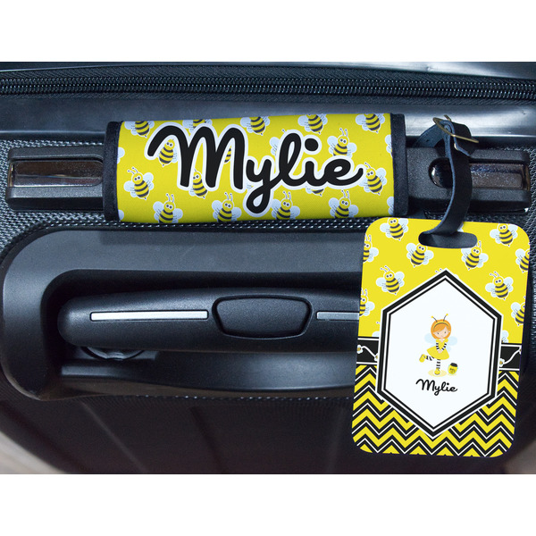 Buzzing Bee Metal Luggage Tag & Handle Wrap - In Context