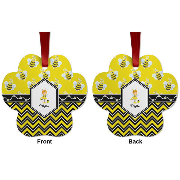 Buzzing Bee Metal Paw Ornament - Front and Back
