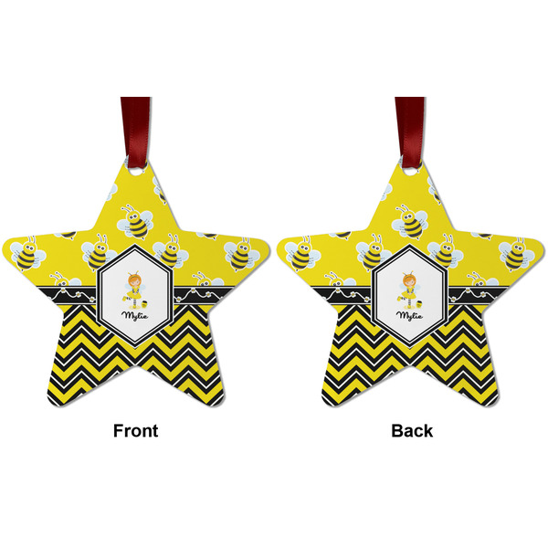 Buzzing Bee Metal Star Ornament - Front and Back