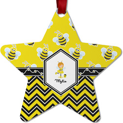 Buzzing Bee Metal Star Ornament - Double Sided w/ Name or Text