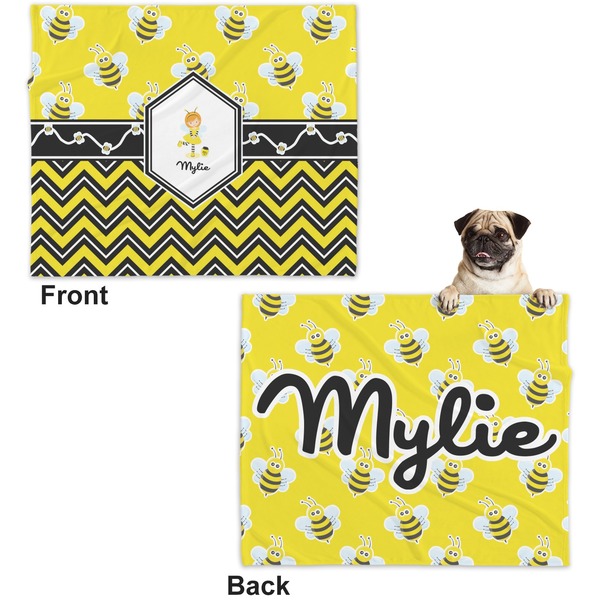 Buzzing Bee Microfleece Dog Blanket - Large- Front & Back