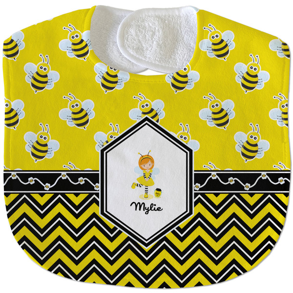 Custom Buzzing Bee Velour Baby Bib w/ Name or Text