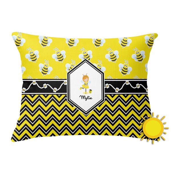 Custom Buzzing Bee Outdoor Throw Pillow (Rectangular) (Personalized)