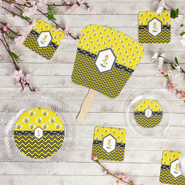 Buzzing Bee Party Supplies Combination Image - All items - Plates, Coasters, Fans