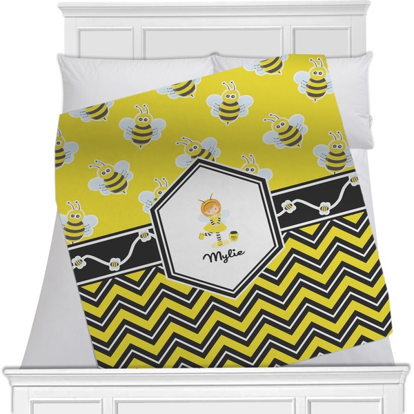 Custom Buzzing Bee Minky Blanket - Toddler / Throw - 60"x50" - Single Sided (Personalized)