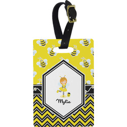 Buzzing Bee Plastic Luggage Tag - Rectangular w/ Name or Text